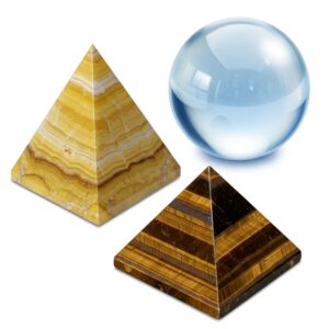 Pirámides de ojo de tigre y Alabastro . Bola de Cristal